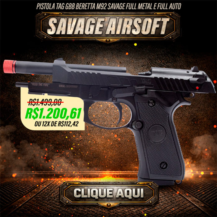 Pistola Airsoft GBB Beretta M92 TAG Savage Full Metal e Full Auto